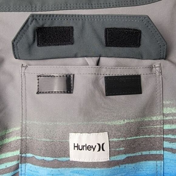 Hurley Men’s Phantom Gray Blue Green Overspray 20” Board Shorts Size 30 - Picture 9 of 15
